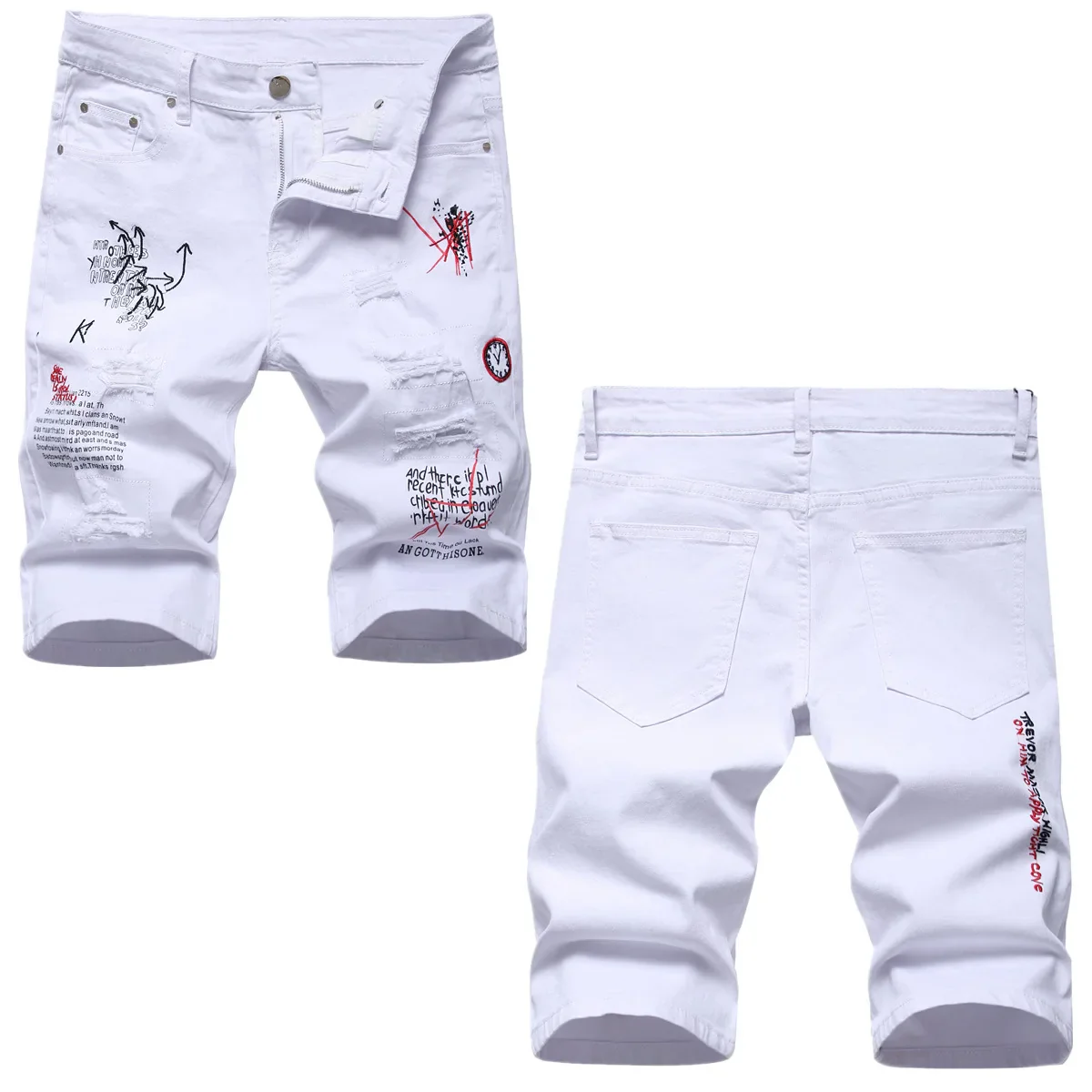 Men Summer White Ripped Denim Shorts Male Holes Short Jeans New Fashion Streetwear Stretch Jeans Shorts Pants Srtaight Fit Jeans - Image 5