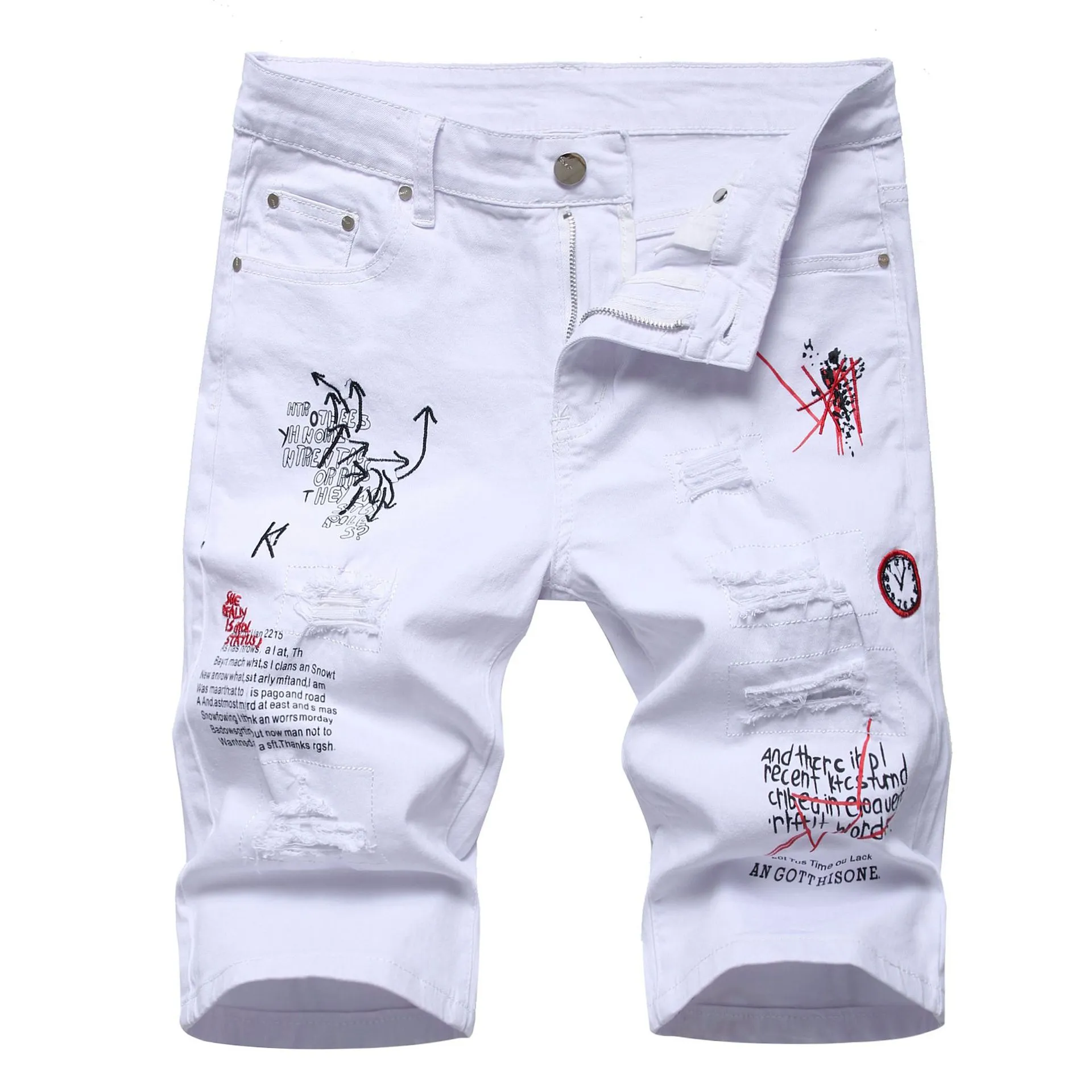Men Summer White Ripped Denim Shorts Male Holes Short Jeans New Fashion Streetwear Stretch Jeans Shorts Pants Srtaight Fit Jeans - Image 8