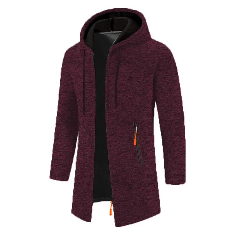 Men Winter Long Trench Coat 2023 Knit Sweater Jacket Fleece Wind Breaker Navy Turn-down Hoodies Zipper Cardigan Male Overcoat - Image 7