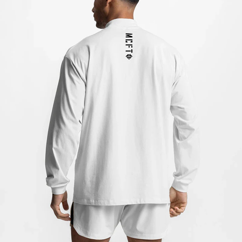 Mens Bodybuilding Sporting Workout Oversized High-neck Long Sleeve Tshirt Breathable Fitness Fashion Clothing Fashion T Shirt - Image 2