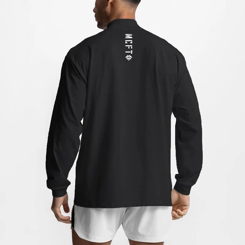 Mens Bodybuilding Sporting Workout Oversized High-neck Long Sleeve Tshirt Breathable Fitness Fashion Clothing Fashion T Shirt - Image 4
