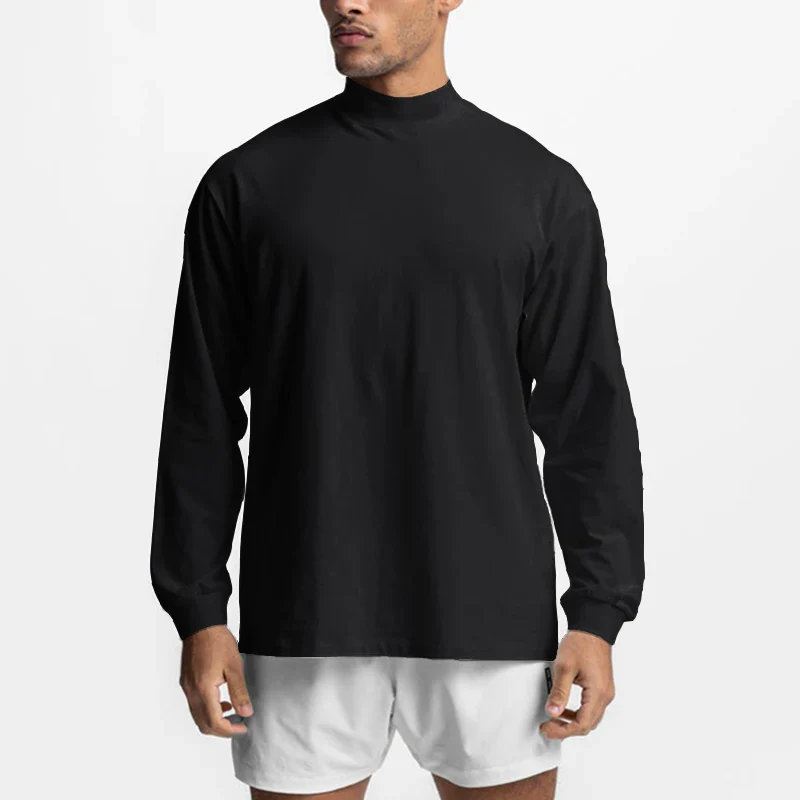 Mens Bodybuilding Sporting Workout Oversized High-neck Long Sleeve Tshirt Breathable Fitness Fashion Clothing Fashion T Shirt - Image 5