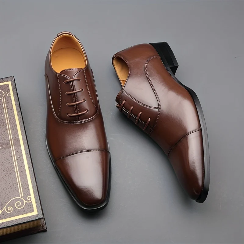 Men's Cap Toe Oxford Shoes, Comfy Non Slip Rubber Sole Lace Up Durable Formal Shoes, Men's Footwear - Image 9