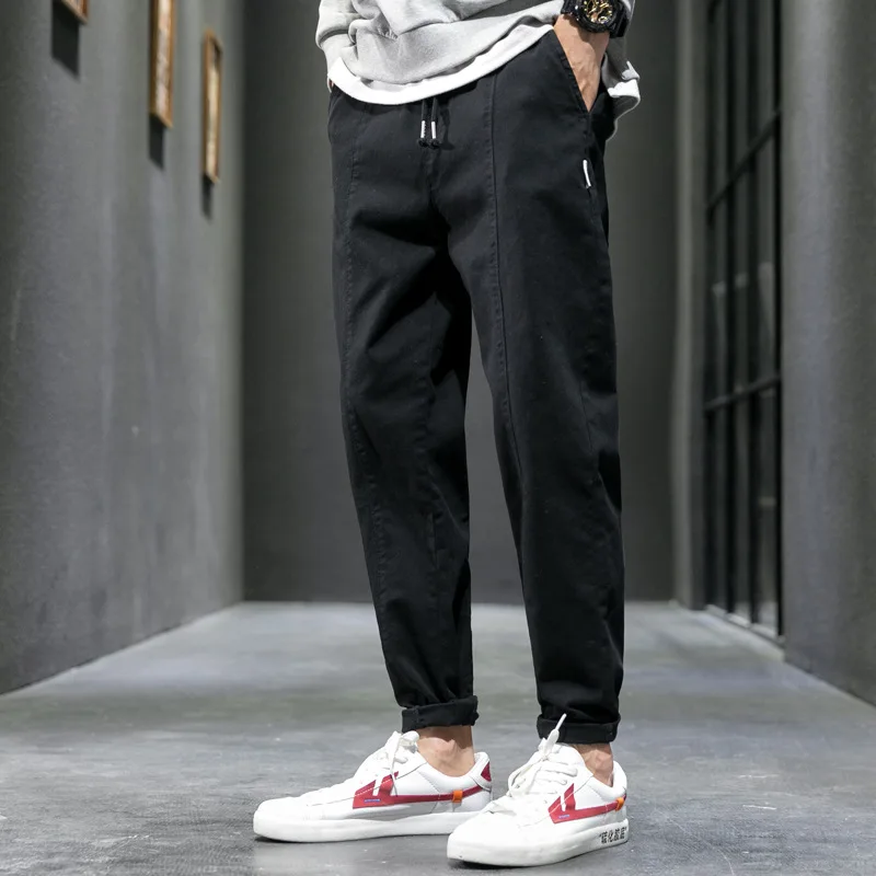 Men's Casual Jeans Pure Cotton Straight Workwear Korean Style Trendy Versatile Ties Sports Pants - Image 14