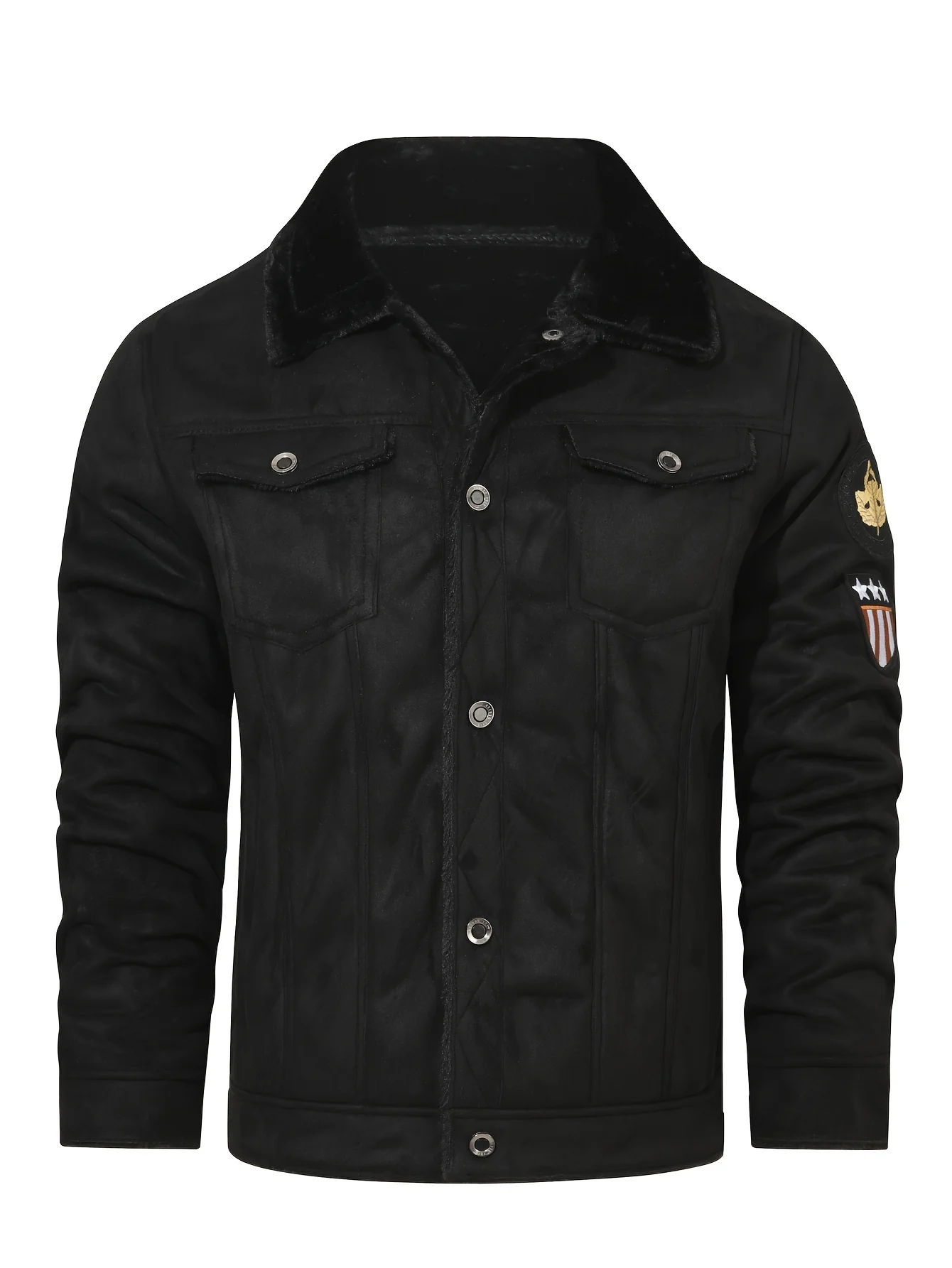 Men's Casual Polyester Jacket with Faux Lining, Solid Color, Long Sleeve, Single Breasted Placket, Non-Stretch Fabric, Regular Length, with Pockets - Daily & Casual Wear, Chilly Weather Apparel | Subtle Embellished Jacket | F - Image 3