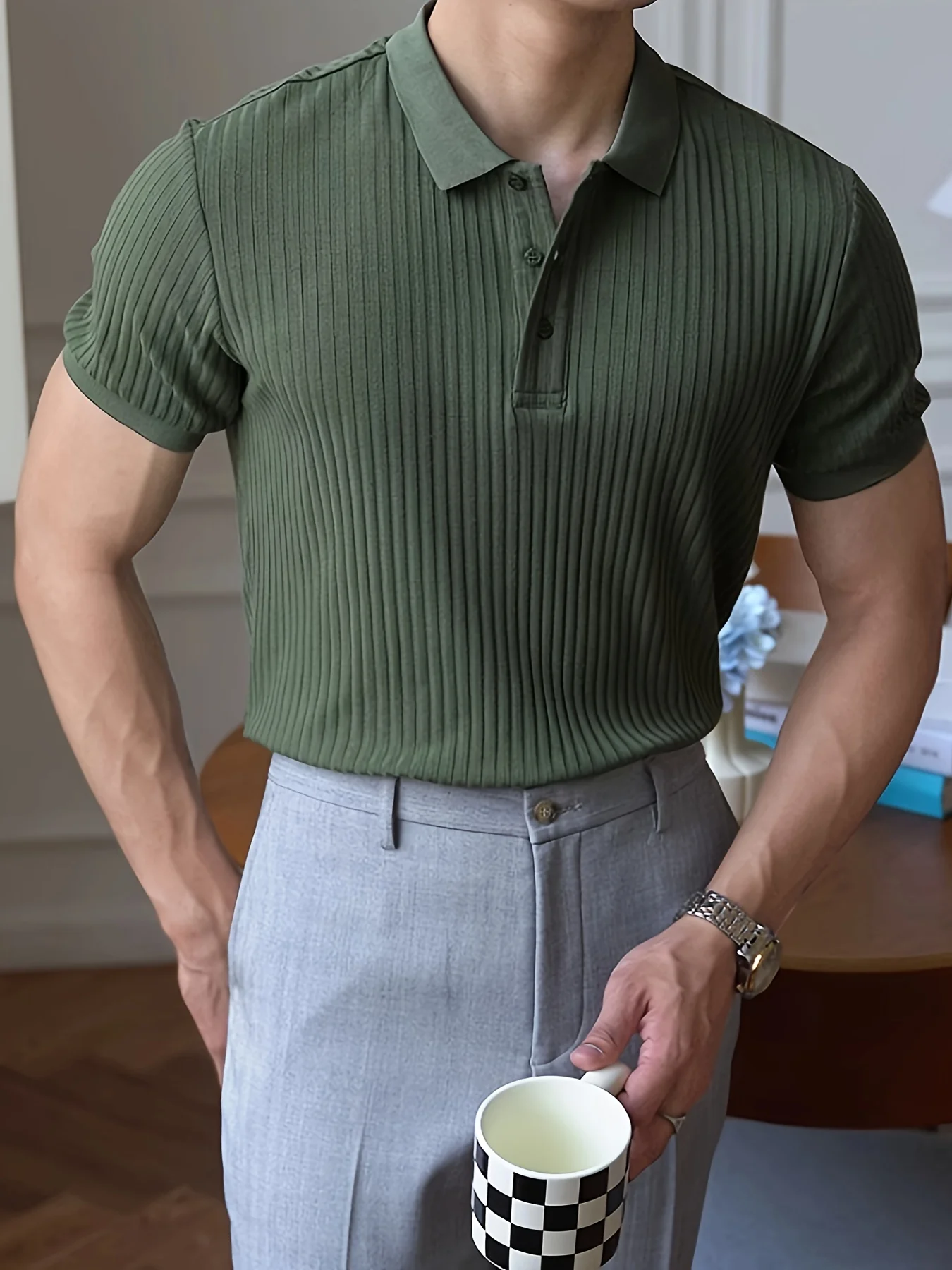 Men's Casual Shirt - Breathable Polyester, Solid Color with Button Detail, Perfect for Golf & Tennis