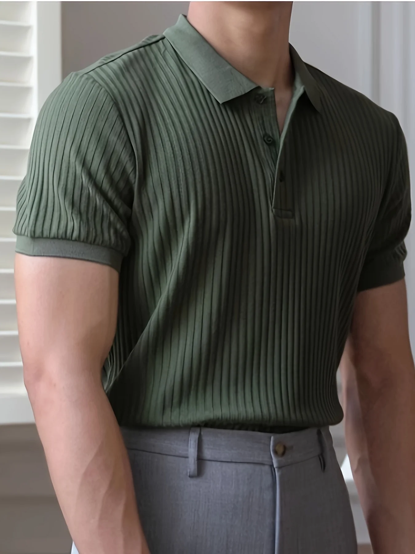 Men's Casual Shirt - Breathable Polyester, Solid Color with Button Detail, Perfect for Golf & Tennis - Image 2