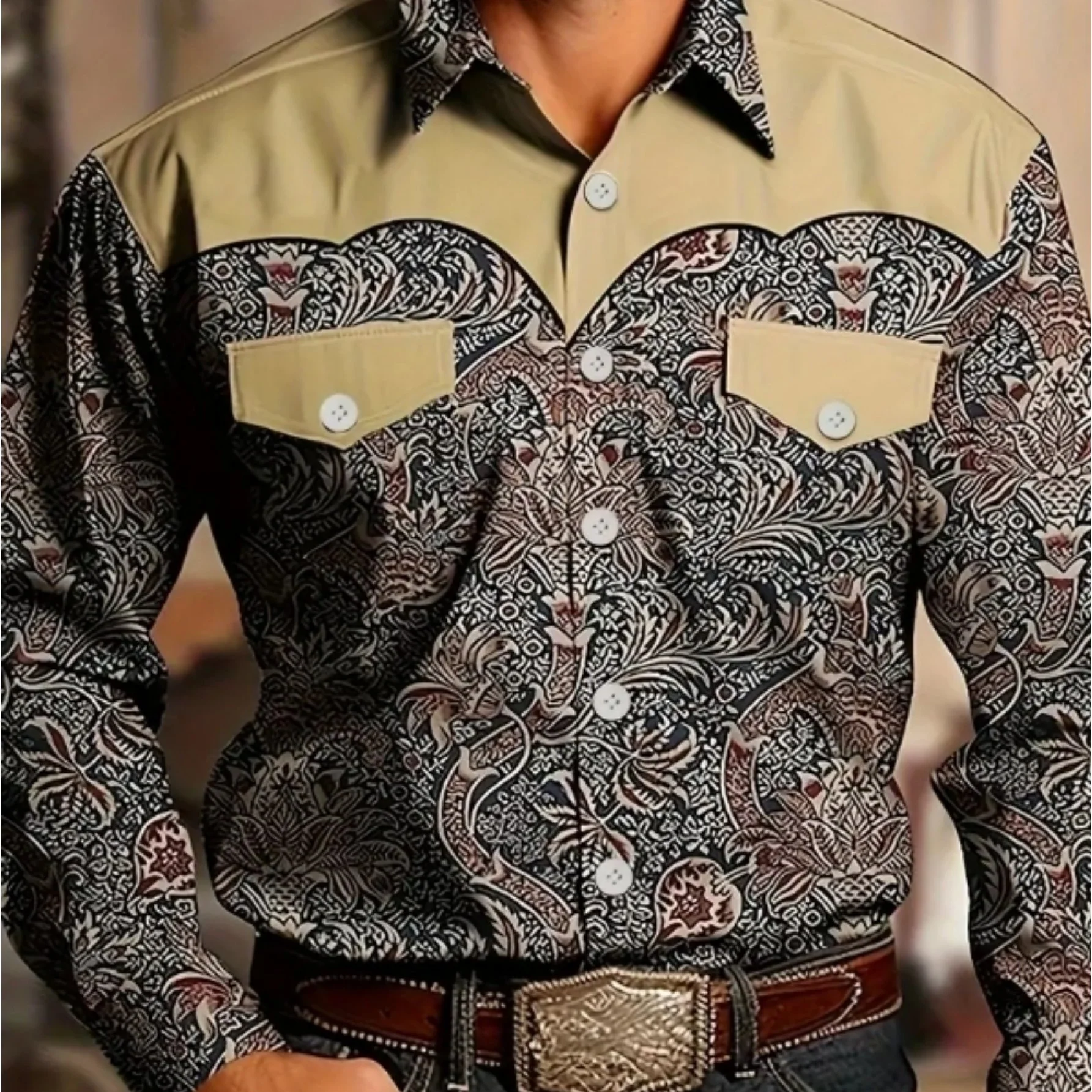 Men'S Casual Shirt, Geometric Pattern Print - Casual Buttons Long Sleeve Casual Party, Daily Festival, Four Seasons, Lapel Long Sleeve Outdoor Shirt, Comfortable Men'S Spring and Autumn Shirt, Fashion Top - Image 6
