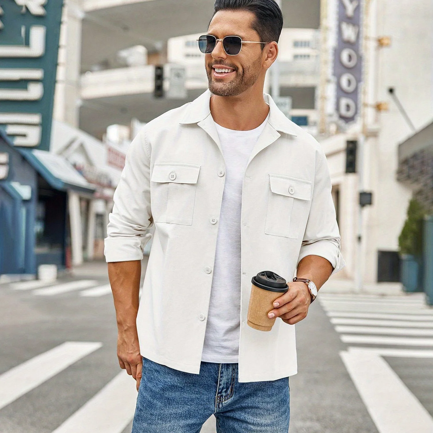 Men's Casual Shirt Jacket Linen Shacket Lightweight Work Coat Button Down Overshirt - Image 17