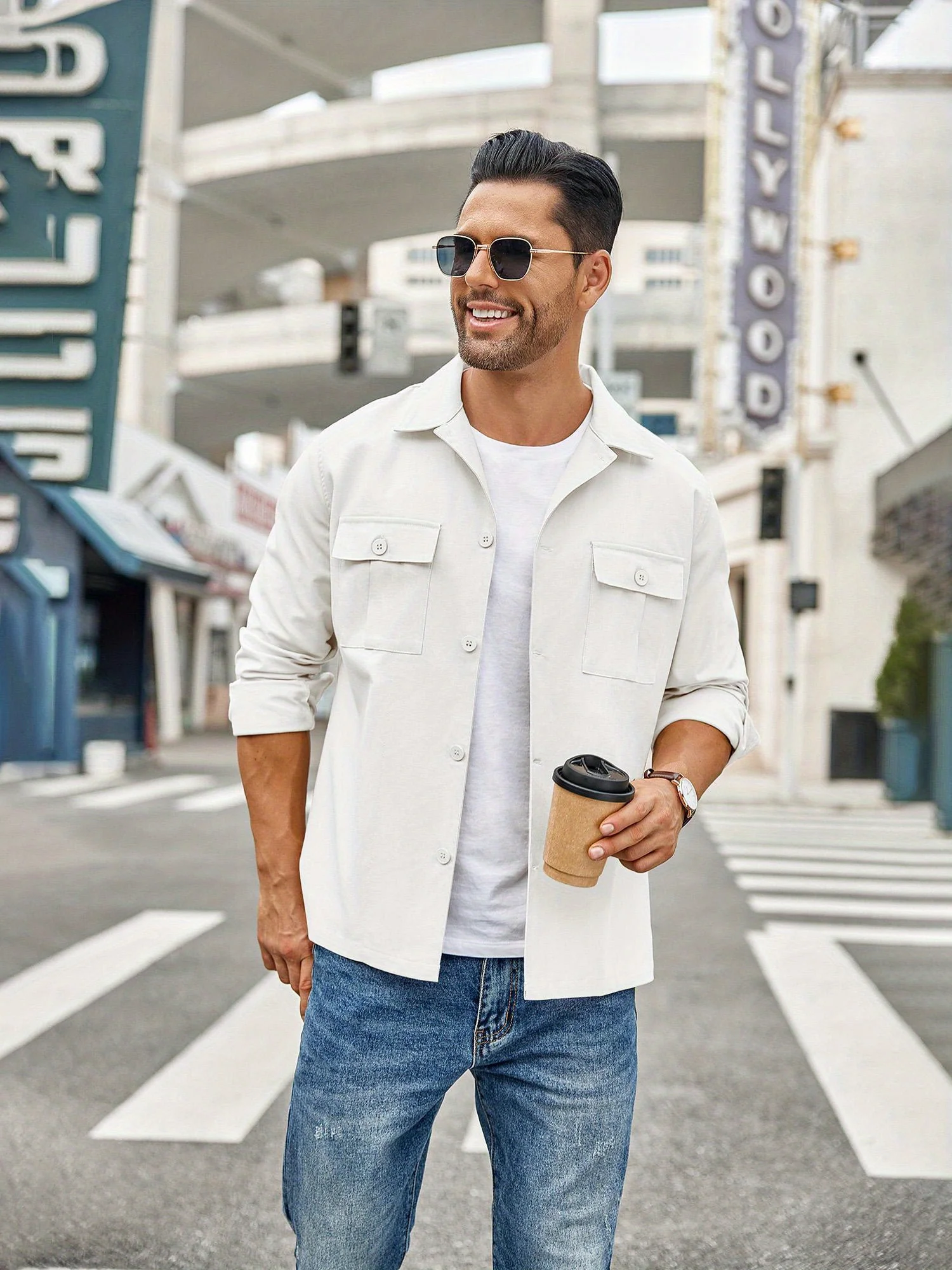 Men's Casual Shirt Jacket Linen Shacket Lightweight Work Coat Button Down Overshirt - Image 5