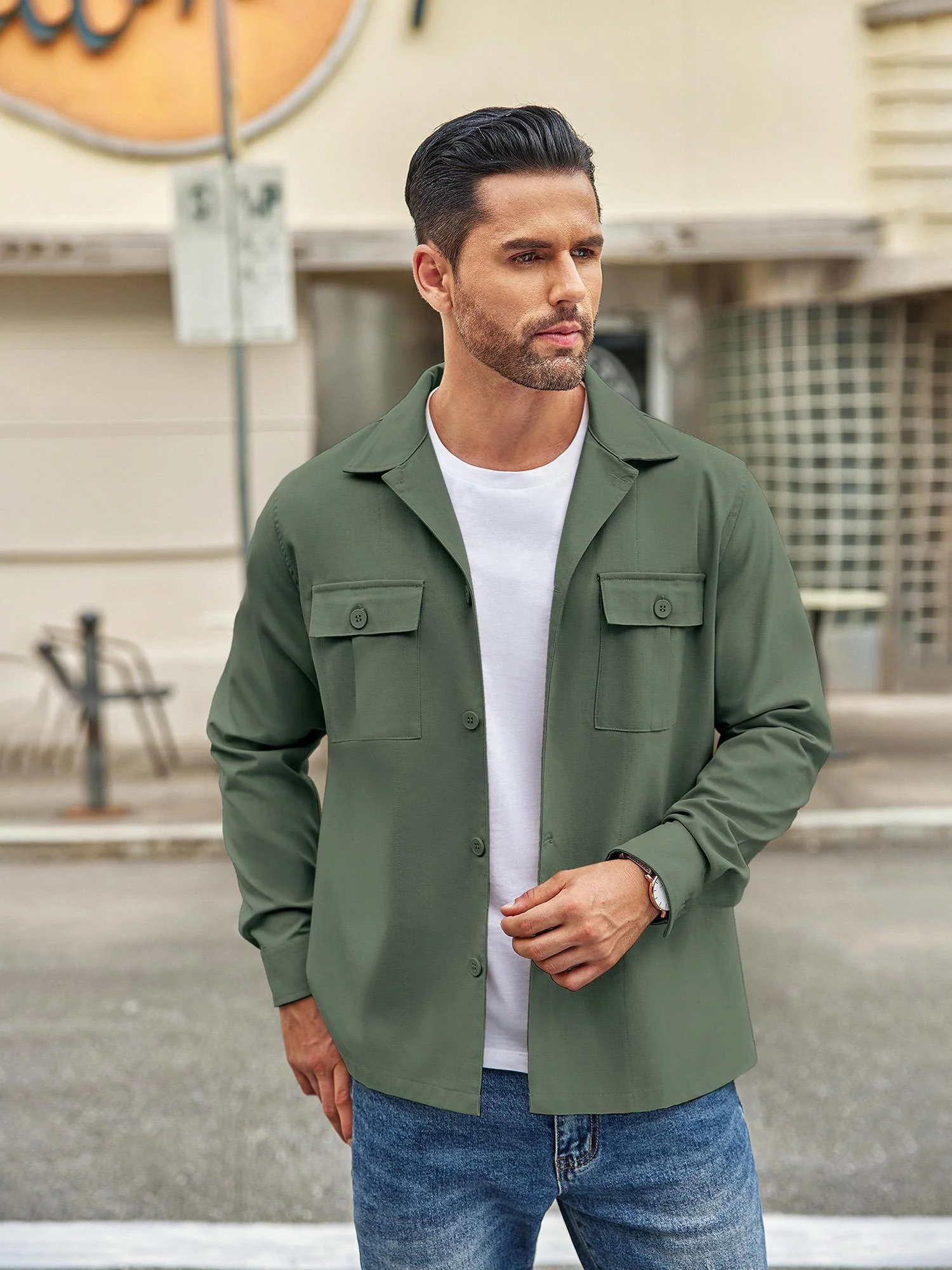Men's Casual Shirt Jacket Linen Shacket Lightweight Work Coat Button Down Overshirt - Image 6