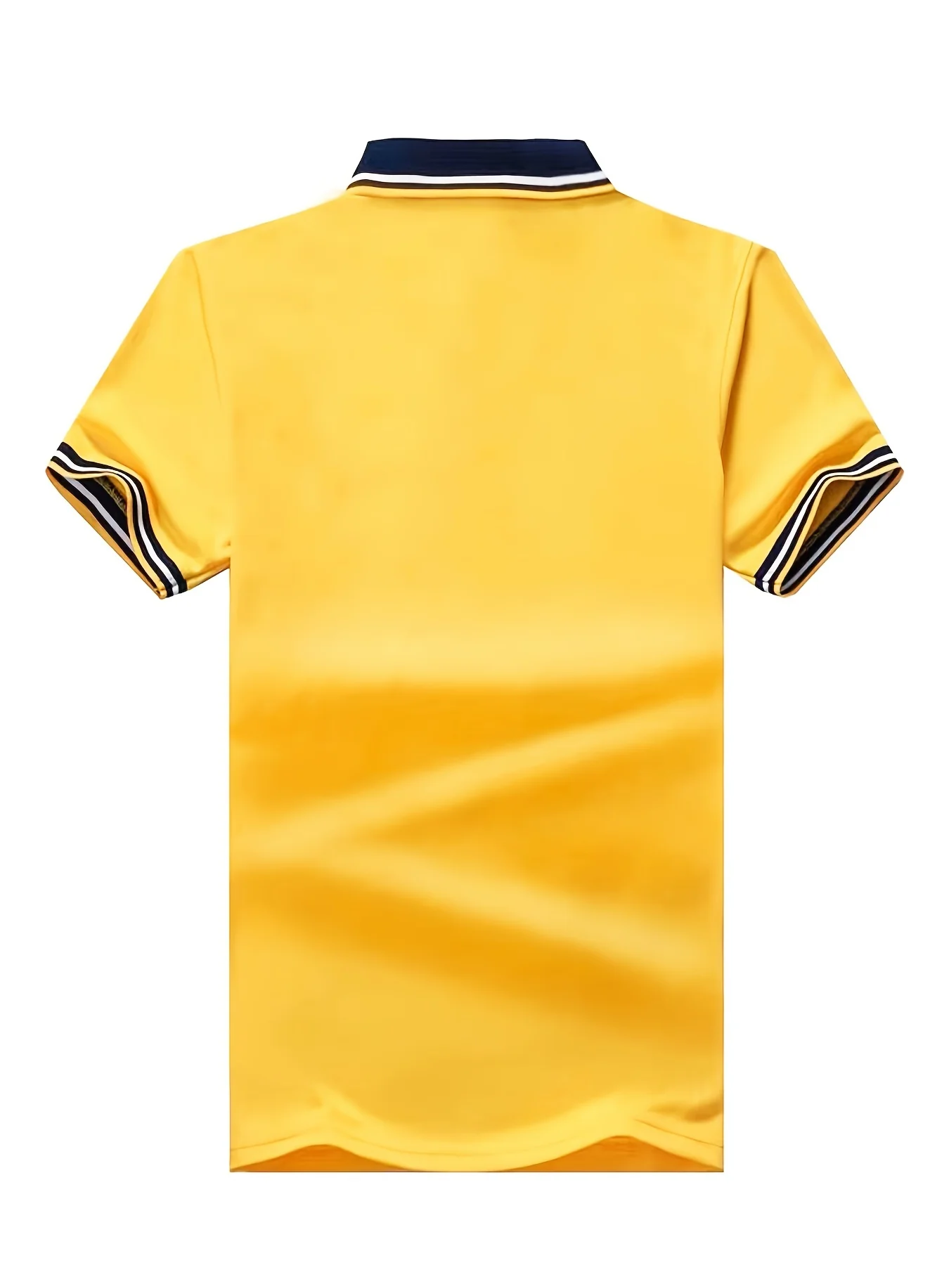 Men's Casual Shirt - Vibrant Red with Golden Embroidered Crest, Short Sleeve Summer Shirt, Regular Fit, Black & Yellow Trim Collar, Breathable Fabric for Casual & Semi-Formal Wear, Contrast Stripe Detailing - Image 10