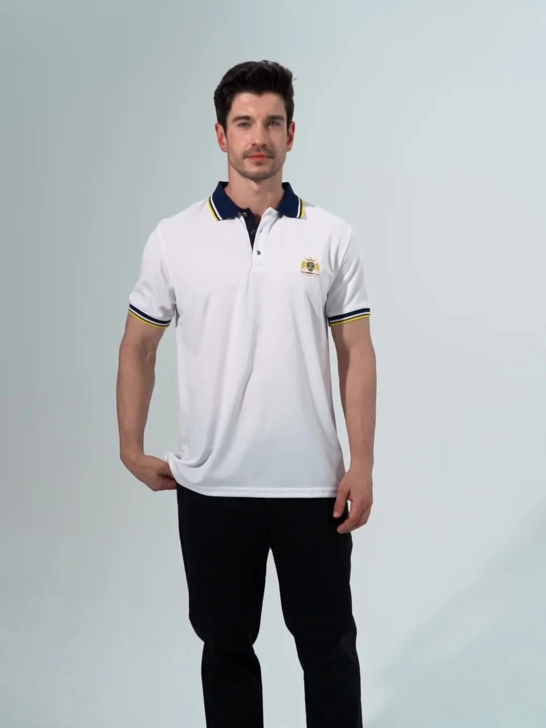 Men's Casual Shirt - Vibrant Red with Golden Embroidered Crest, Short Sleeve Summer Shirt, Regular Fit, Black & Yellow Trim Collar, Breathable Fabric for Casual & Semi-Formal Wear, Contrast Stripe Detailing - Image 11