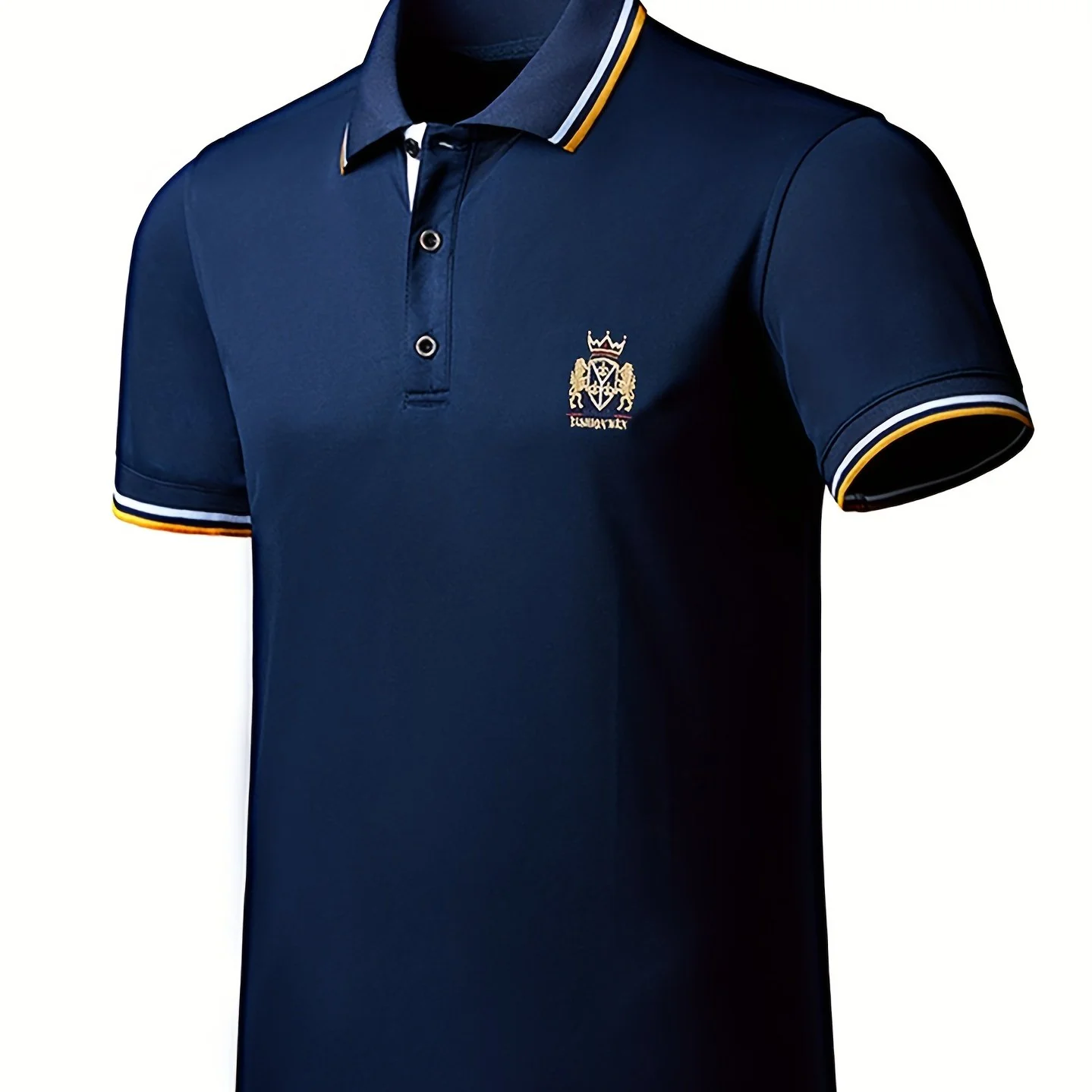 Men's Casual Shirt - Vibrant Red with Golden Embroidered Crest, Short Sleeve Summer Shirt, Regular Fit, Black & Yellow Trim Collar, Breathable Fabric for Casual & Semi-Formal Wear, Contrast Stripe Detailing - Image 14