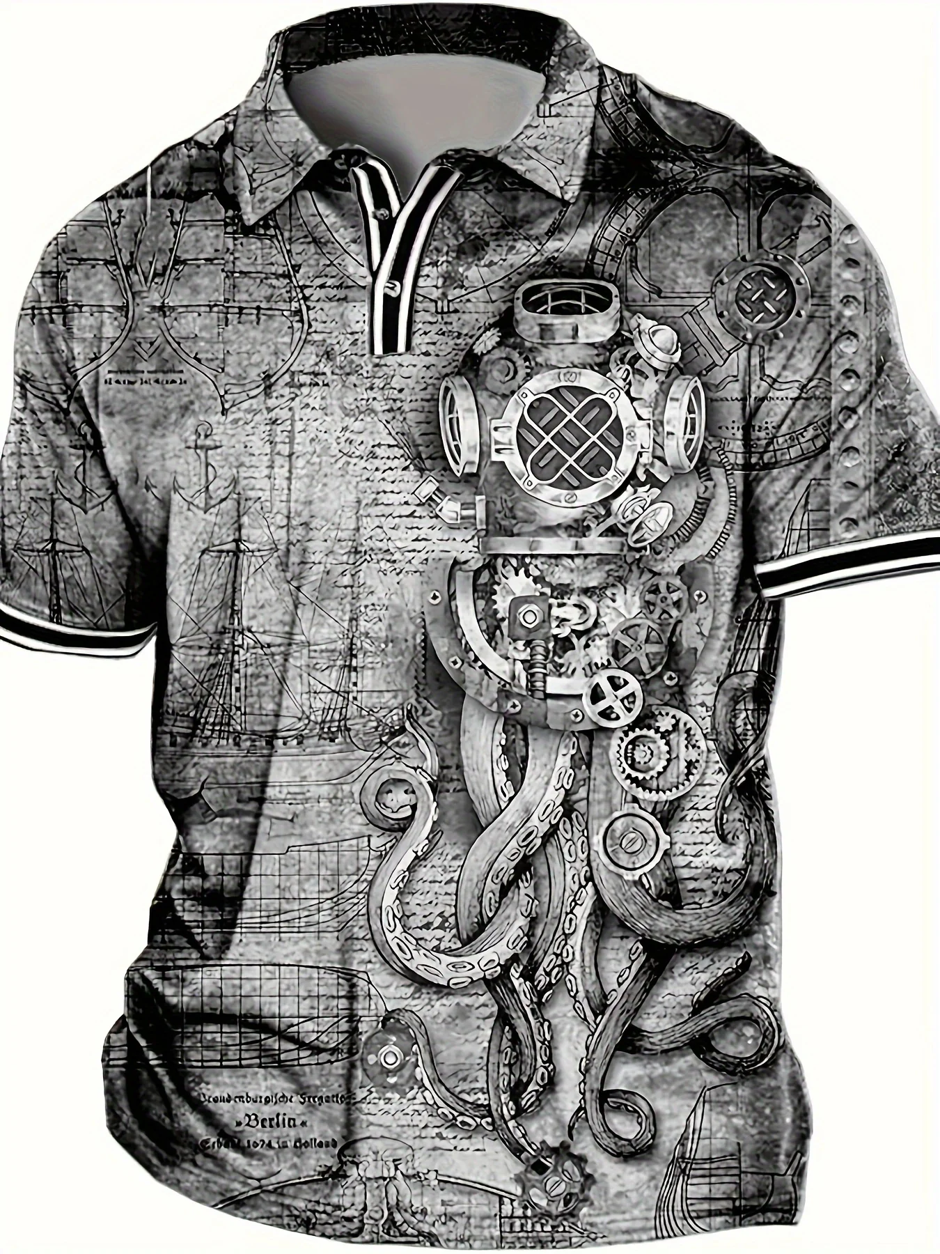 Men's Casual Shirt with Unique Octopus Print - Breathable Polyester, Perfect for Golf & Outdoor Activities - Image 2