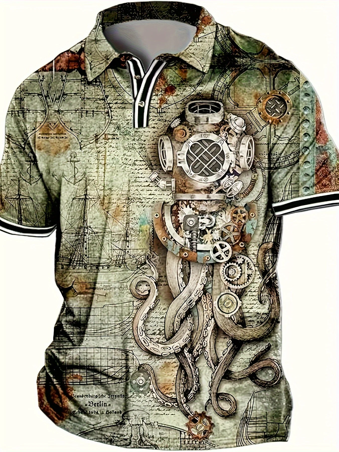 Men's Casual Shirt with Unique Octopus Print - Breathable Polyester, Perfect for Golf & Outdoor Activities - Image 3