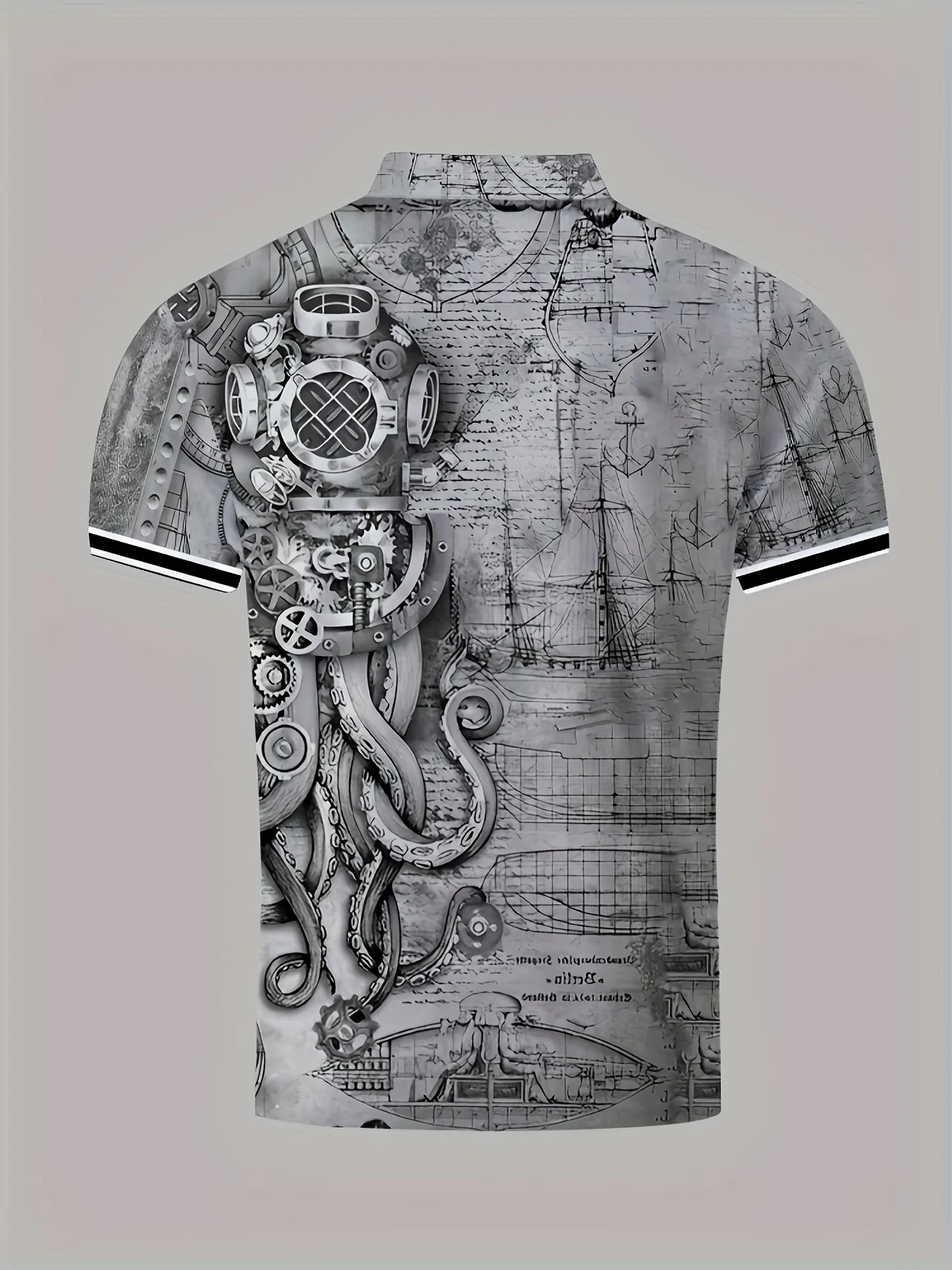 Men's Casual Shirt with Unique Octopus Print - Breathable Polyester, Perfect for Golf & Outdoor Activities - Image 4