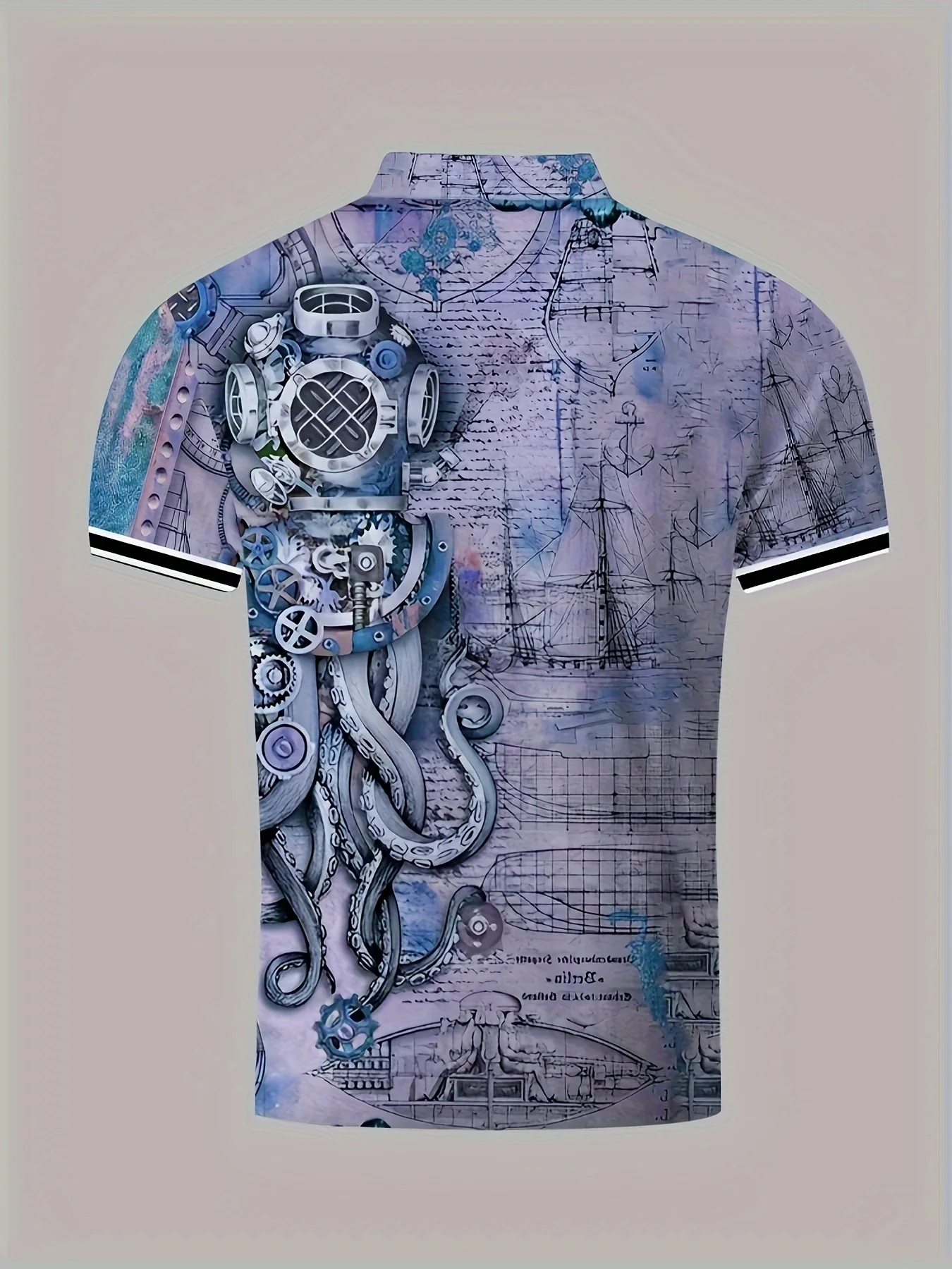 Men's Casual Shirt with Unique Octopus Print - Breathable Polyester, Perfect for Golf & Outdoor Activities - Image 5