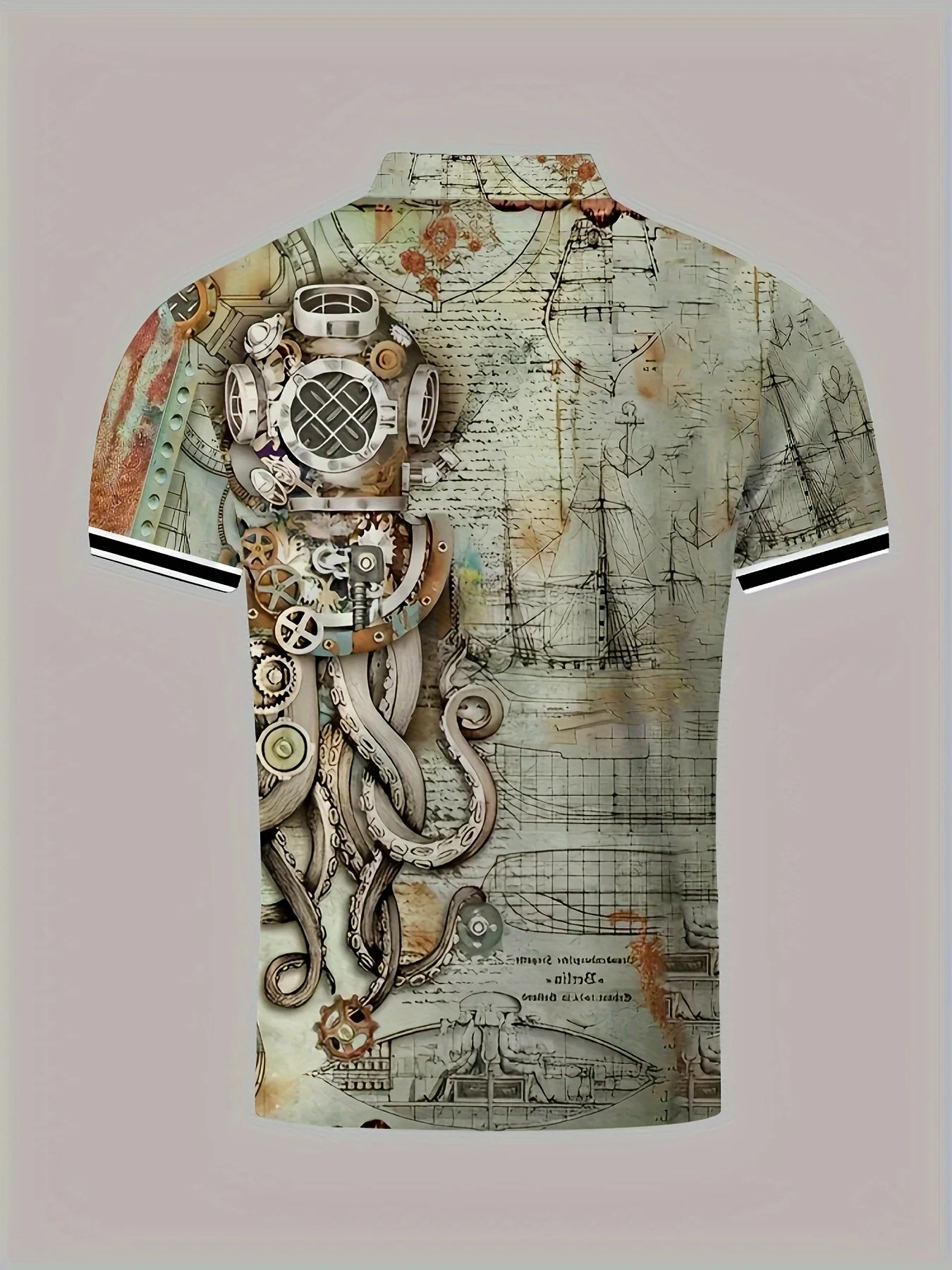 Men's Casual Shirt with Unique Octopus Print - Breathable Polyester, Perfect for Golf & Outdoor Activities - Image 6