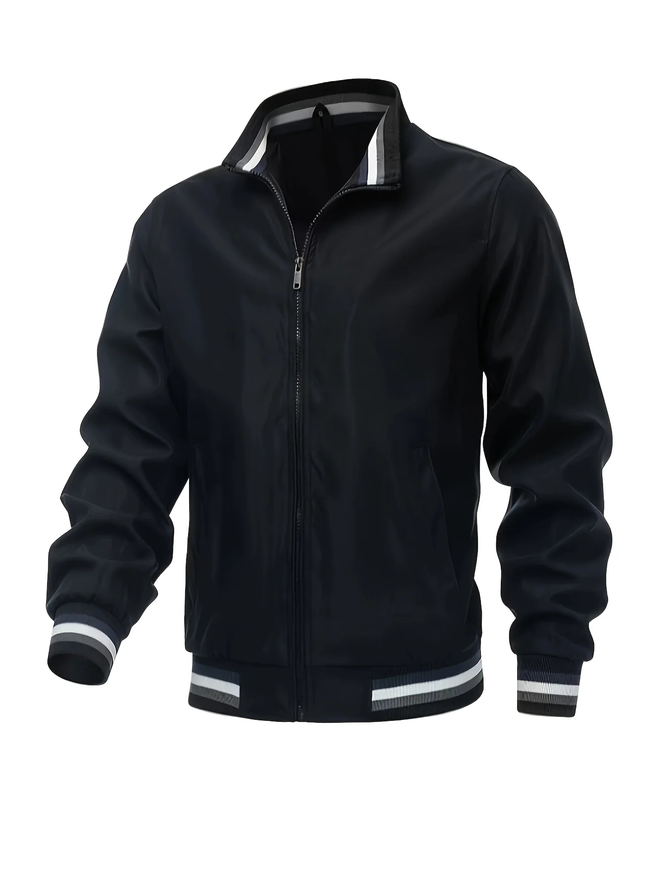 Men's Casual Stand Collar Jacket Coat Regular Fit College Hipster Windbreaker For Spring Autumn - Image 2