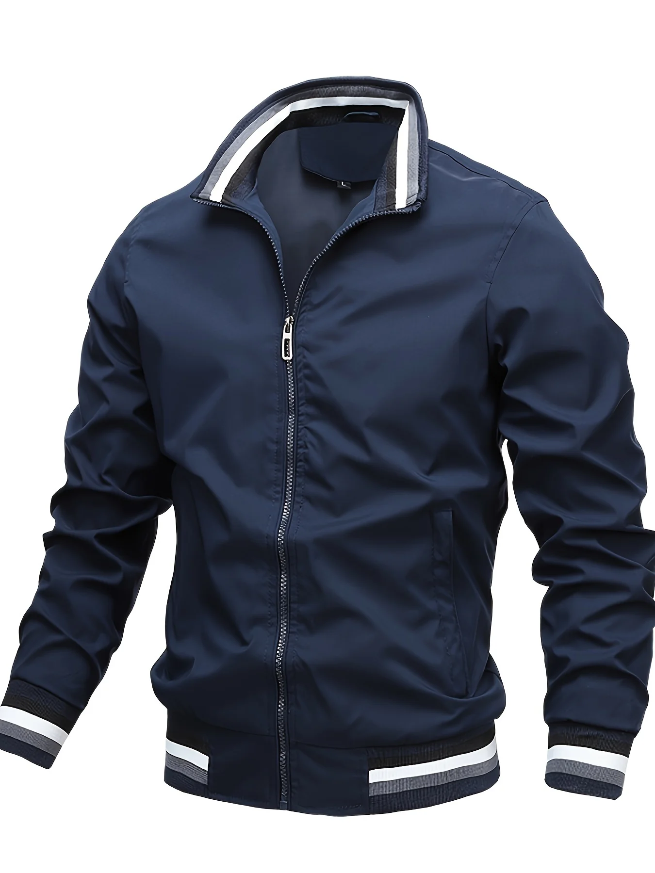 Men's Casual Stand Collar Jacket Coat Regular Fit College Hipster Windbreaker For Spring Autumn - Image 3