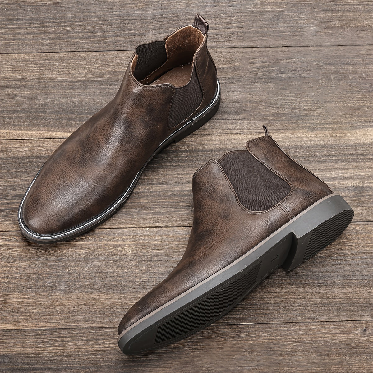 Men'S Chelsea Ankle Boots - Size 40-46, Brown Faux Cover with Black Elastic Band, Pointed Toe, TPR Sole, Ideal for Casual Wear and Vacation