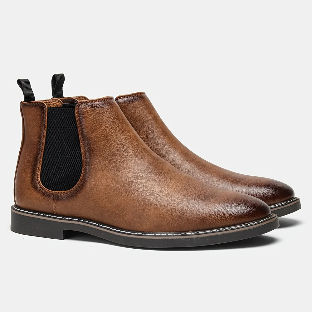 Men'S Chelsea Ankle Boots - Size 40-46, Brown Faux Cover with Black Elastic Band, Pointed Toe, TPR Sole, Ideal for Casual Wear and Vacation - Image 15