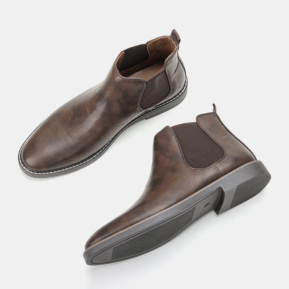 Men'S Chelsea Ankle Boots - Size 40-46, Brown Faux Cover with Black Elastic Band, Pointed Toe, TPR Sole, Ideal for Casual Wear and Vacation - Image 19