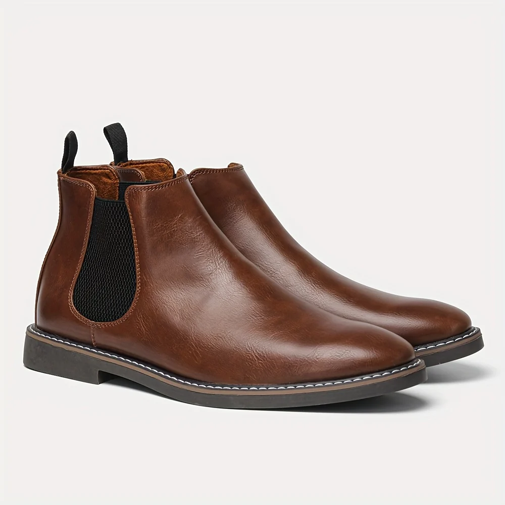 Men'S Chelsea Ankle Boots - Size 40-46, Brown Faux Cover with Black Elastic Band, Pointed Toe, TPR Sole, Ideal for Casual Wear and Vacation - Image 20