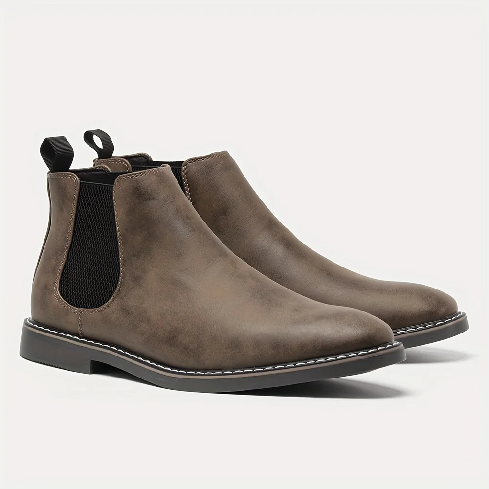 Men'S Chelsea Ankle Boots - Size 40-46, Brown Faux Cover with Black Elastic Band, Pointed Toe, TPR Sole, Ideal for Casual Wear and Vacation - Image 21