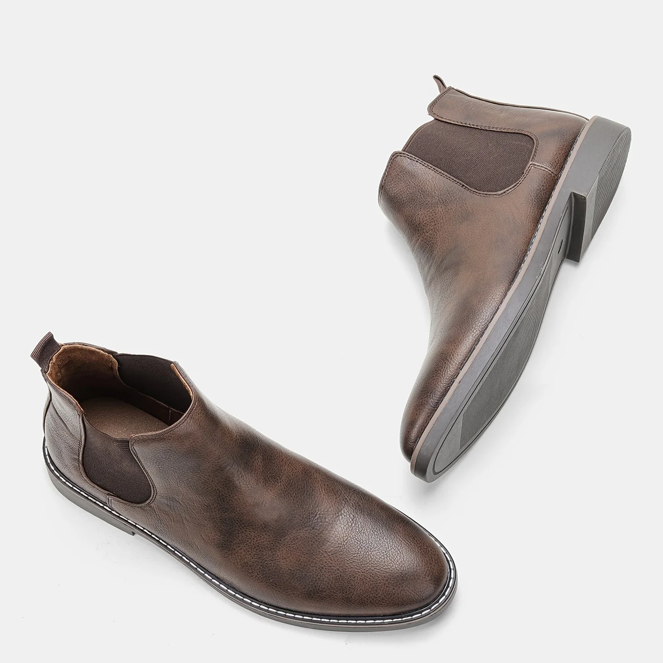 Men'S Chelsea Ankle Boots - Size 40-46, Brown Faux Cover with Black Elastic Band, Pointed Toe, TPR Sole, Ideal for Casual Wear and Vacation - Image 3