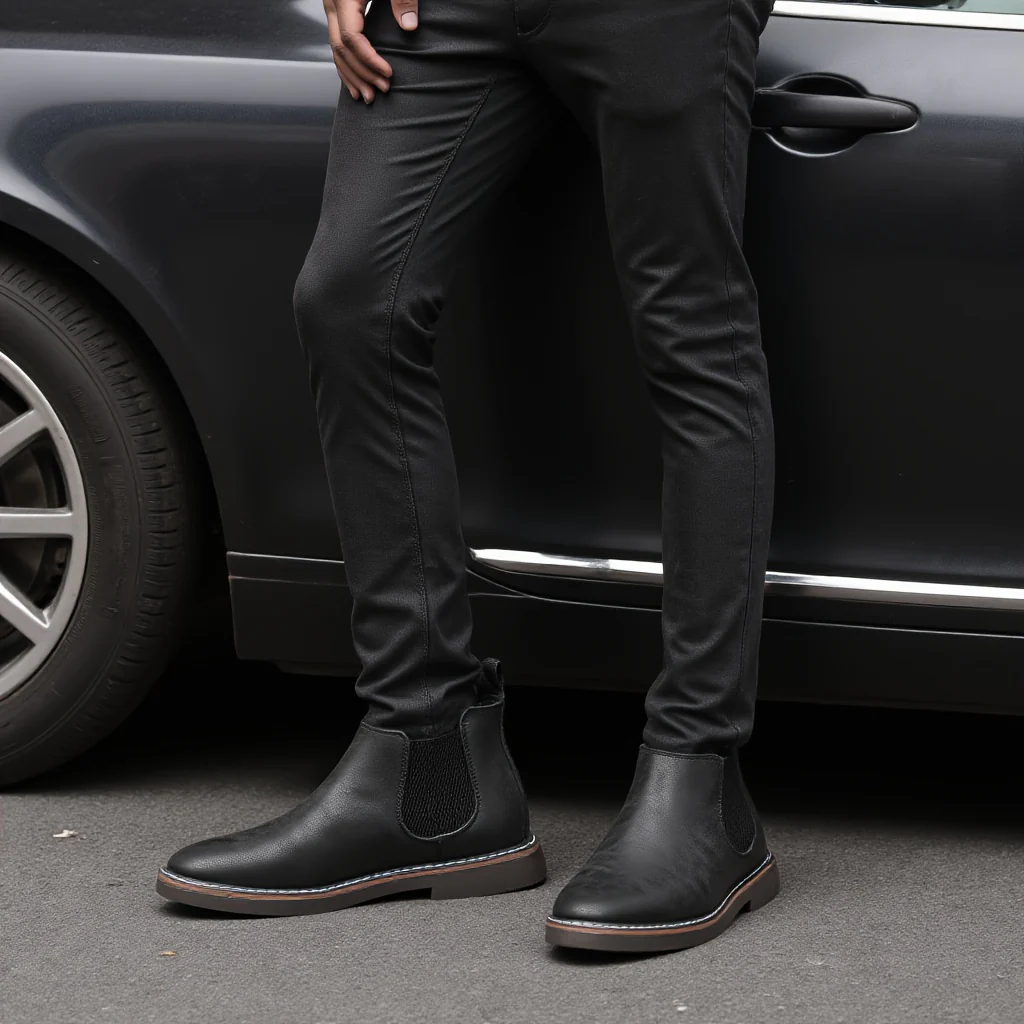 Men'S Chelsea Ankle Boots - Size 40-46, Brown Faux Cover with Black Elastic Band, Pointed Toe, TPR Sole, Ideal for Casual Wear and Vacation - Image 7