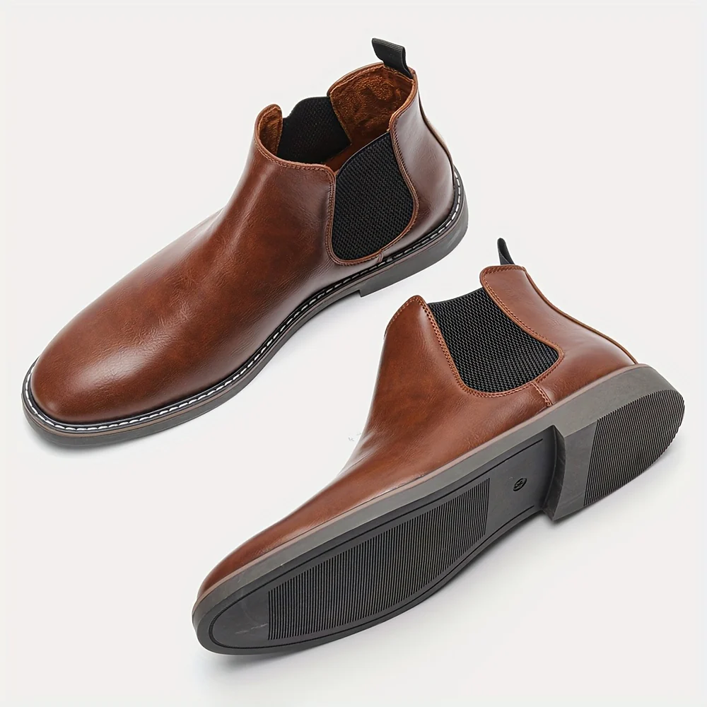 Men'S Chelsea Ankle Boots - Size 40-46, Brown Faux Cover with Black Elastic Band, Pointed Toe, TPR Sole, Ideal for Casual Wear and Vacation - Image 8