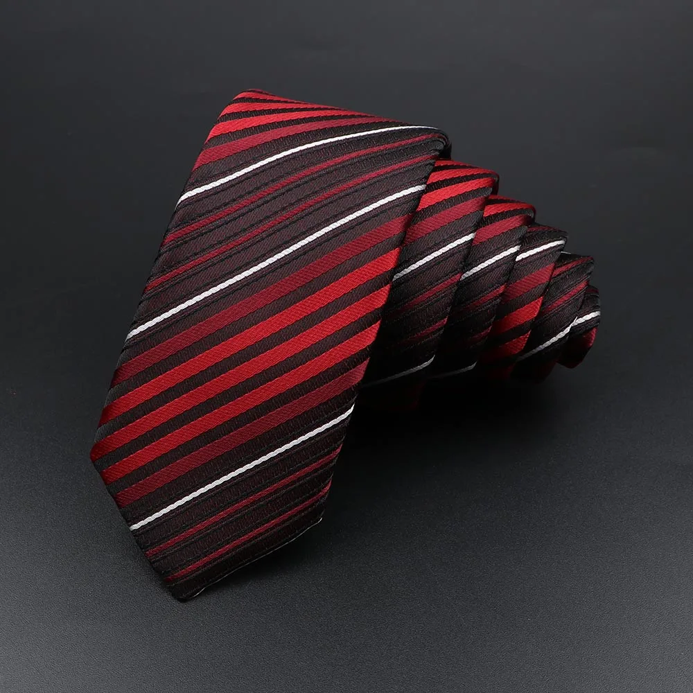 Men's Classic Skinny Stripe Necktie Red Navy Blue Ties Jacquard Woven Solid Plaid Dots Tie Daily Wear Cravat Wedding Party Gift - Image 3