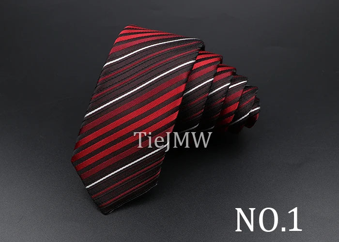 Men's Classic Skinny Stripe Necktie Red Navy Blue Ties Jacquard Woven Solid Plaid Dots Tie Daily Wear Cravat Wedding Party Gift - Image 7