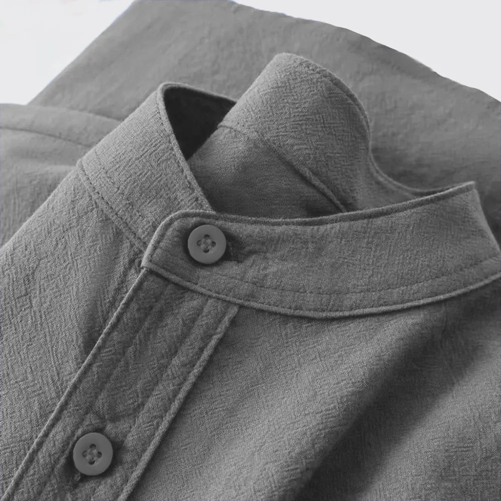 Men's Cotton Linen T-shirt Summer Hot Sale Henley Neck Casual Breathable Lightweight Solid Color Pocket Button Tops - Image 3