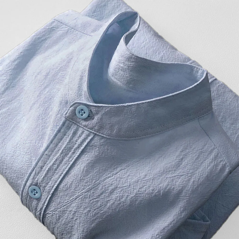 Men's Cotton Linen T-shirt Summer Hot Sale Henley Neck Casual Breathable Lightweight Solid Color Pocket Button Tops - Image 4