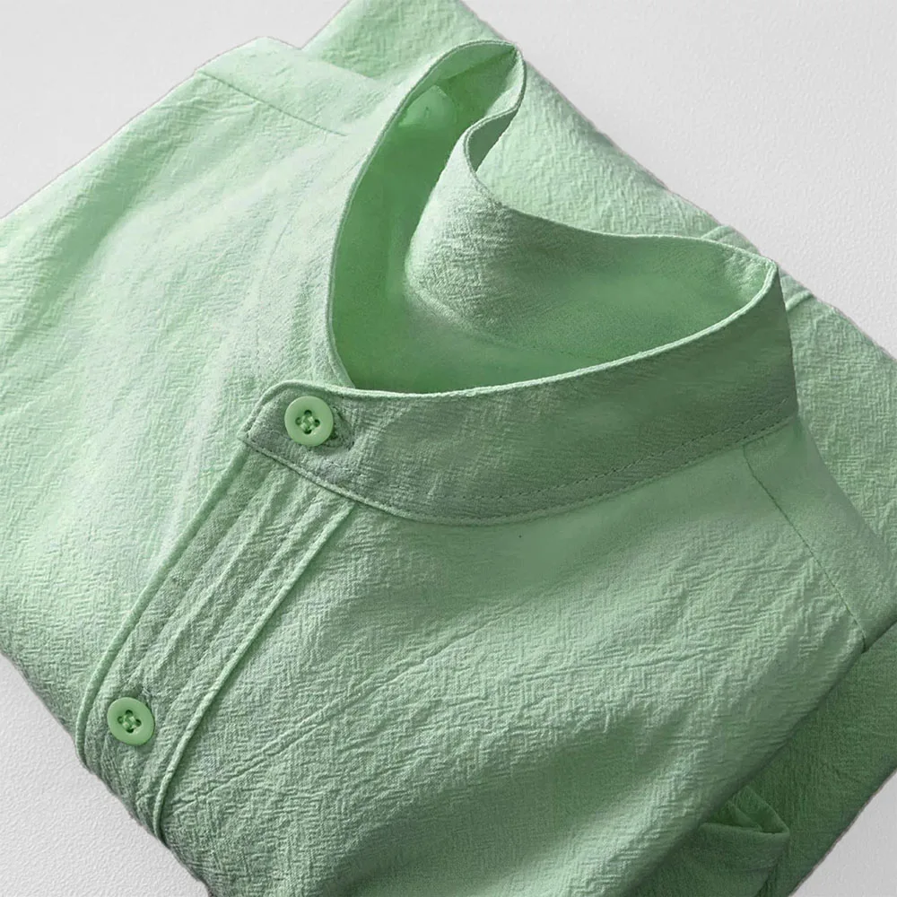Men's Cotton Linen T-shirt Summer Hot Sale Henley Neck Casual Breathable Lightweight Solid Color Pocket Button Tops - Image 5