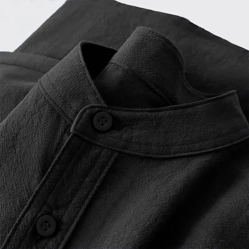 Men's Cotton Linen T-shirt Summer Hot Sale Henley Neck Casual Breathable Lightweight Solid Color Pocket Button Tops - Image 6