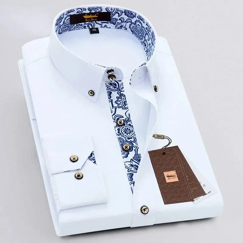 Men's Cotton Shirt Formal Business Collar Dress Shirts Long sleeve Spring Autumn Casual Wear Slim Fit Social Black Blue White - Image 2