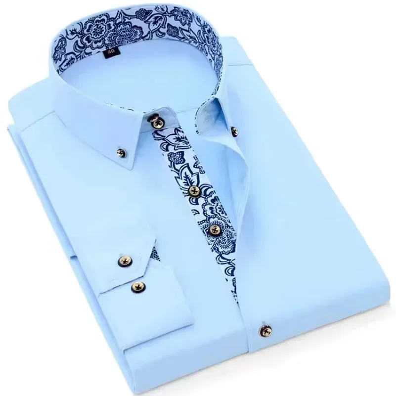 Men's Cotton Shirt Formal Business Collar Dress Shirts Long sleeve Spring Autumn Casual Wear Slim Fit Social Black Blue White - Image 3
