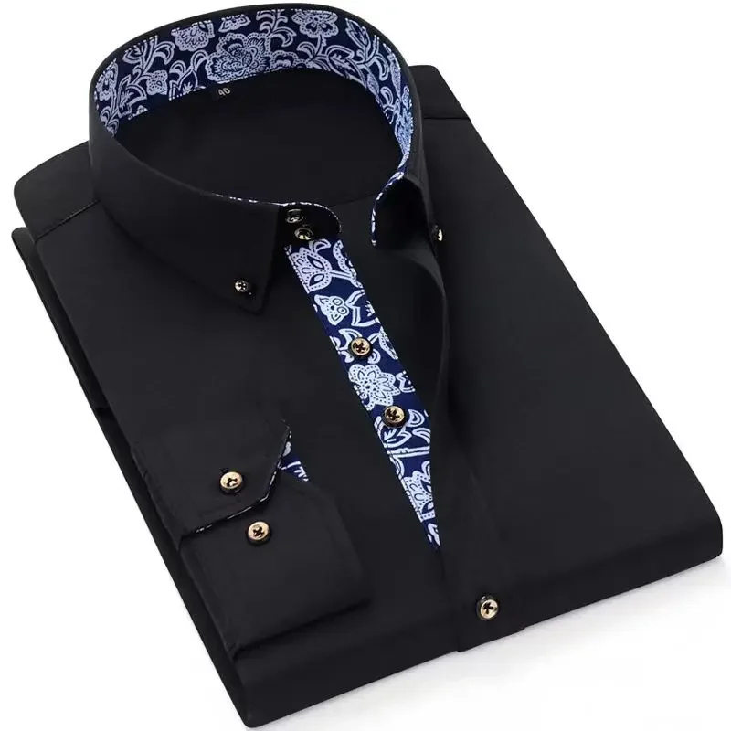 Men's Cotton Shirt Formal Business Collar Dress Shirts Long sleeve Spring Autumn Casual Wear Slim Fit Social Black Blue White - Image 4