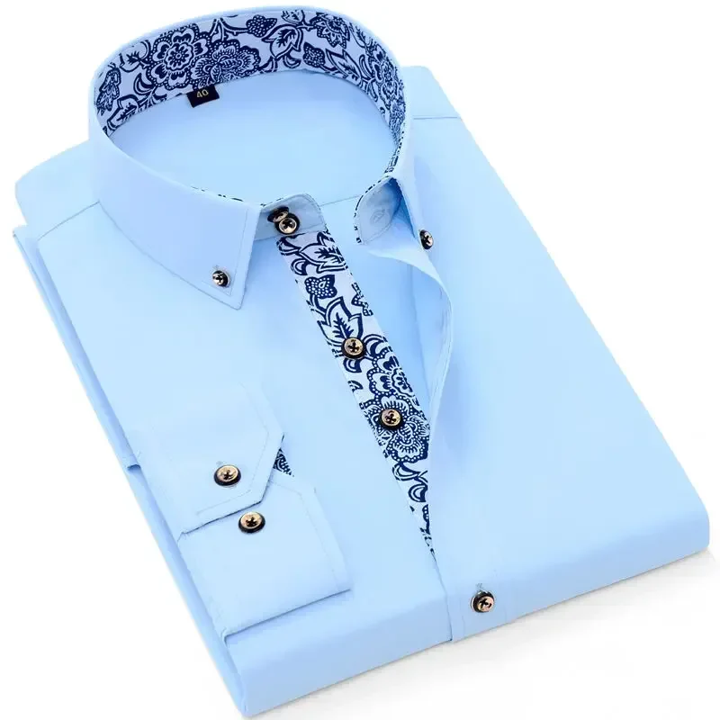 Men's Cotton Shirt Formal Business Collar Dress Shirts Long sleeve Spring Autumn Casual Wear Slim Fit Social Black Blue White - Image 7