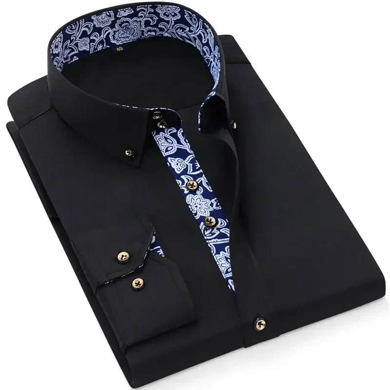 Men's Cotton Shirt Formal Business Collar Dress Shirts Long sleeve Spring Autumn Casual Wear Slim Fit Social Black Blue White - Image 9