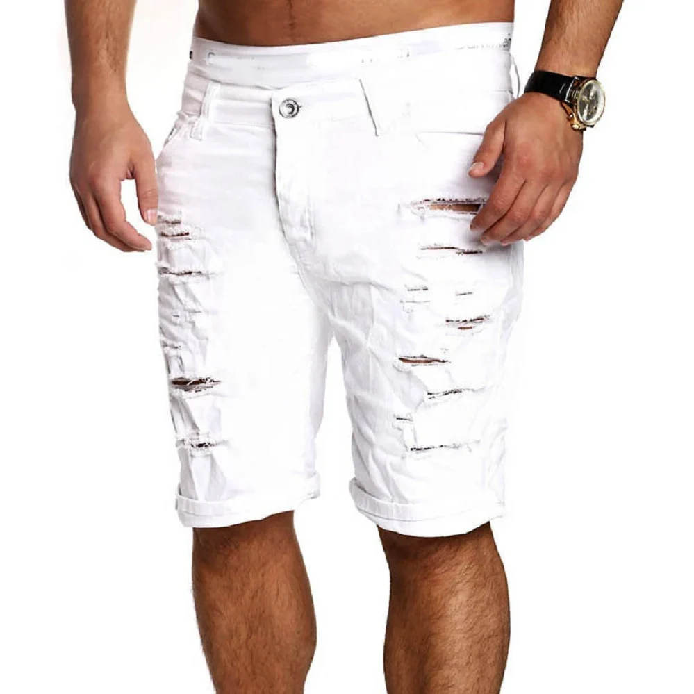 Men's Denim Chino Fashion Shorts Washed Denim Boy Skinny Runway Short Men Jeans Shorts Homme Destroyed Ripped Jeans Plus Size - Image 2