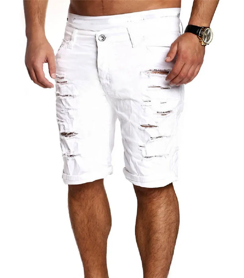 Mens Denim Chino fashion shorts Washed denim Boy Skinny Runway short men jeans shorts homme Destroyed Ripped Jeans Plus Size - Image 2