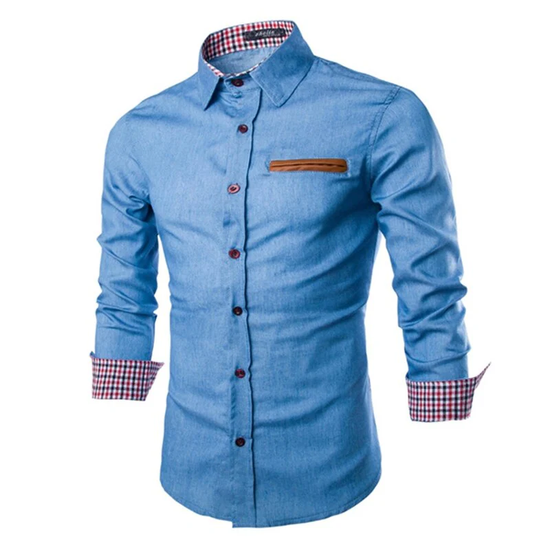 Mens Denim Shirts 2022 Long Sleeve Men Dress Shirt Fashion Slim Fit Style Navy Blue Jeans Male Shirt Longsleeve Shirt For Men - Image 5