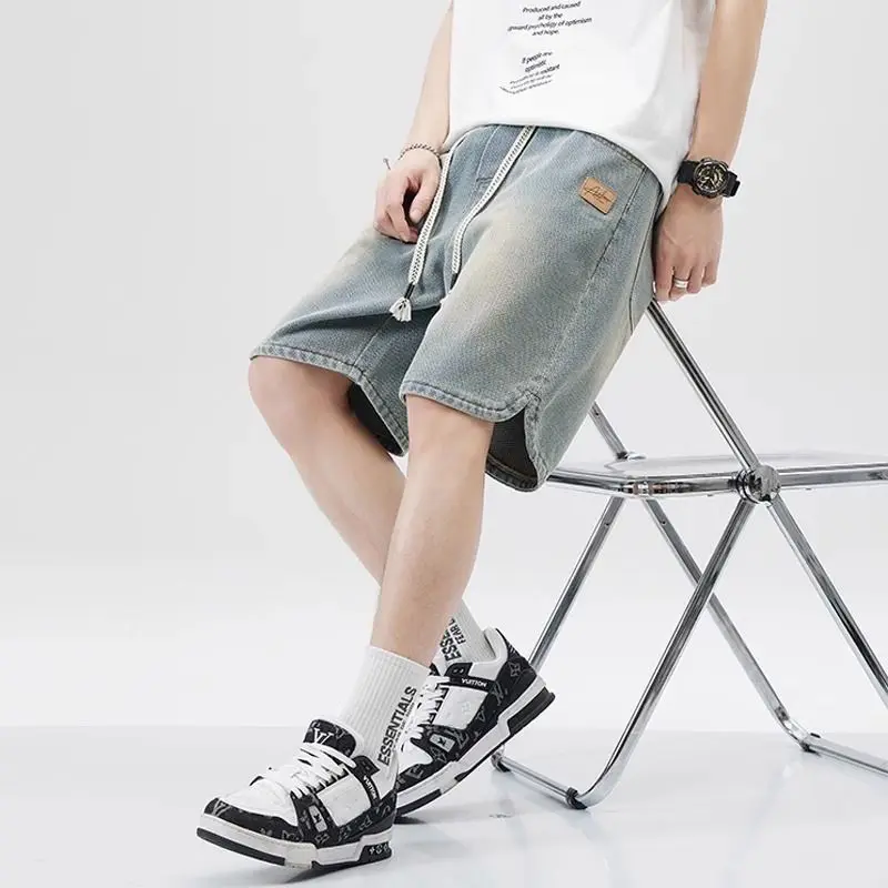 Men's Denim Shorts Men's 2025 Summer Thin Style Retro Loose American Fashion Brand Casual Five inch Mid Length Pants