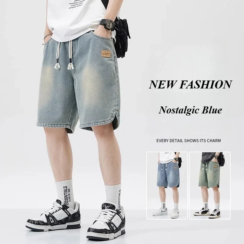 Men's Denim Shorts Men's 2025 Summer Thin Style Retro Loose American Fashion Brand Casual Five inch Mid Length Pants - Image 5