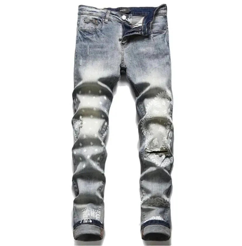 Mens Designer Jeans Distressed Ripped Biker Slim Jeans Fit Motorcycle Bikers Denim For Men Fashion Mans Casual Pants